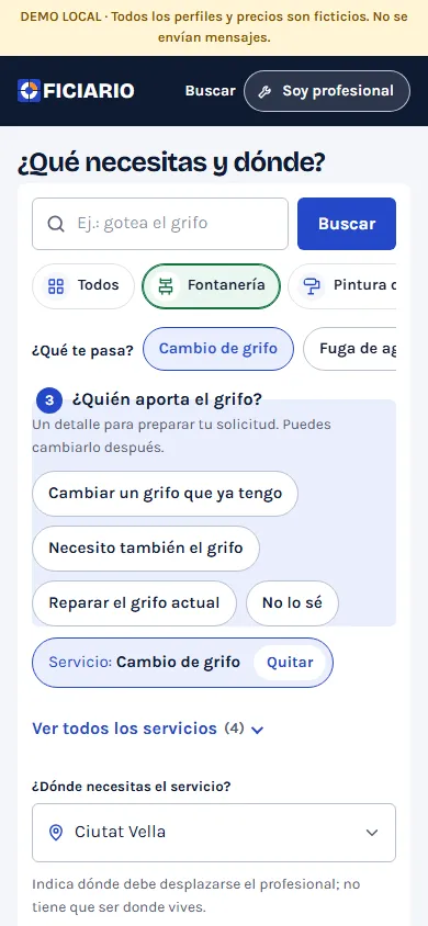 Concreta el trabajo: captura real de Oficiario en Android, con datos ficticios